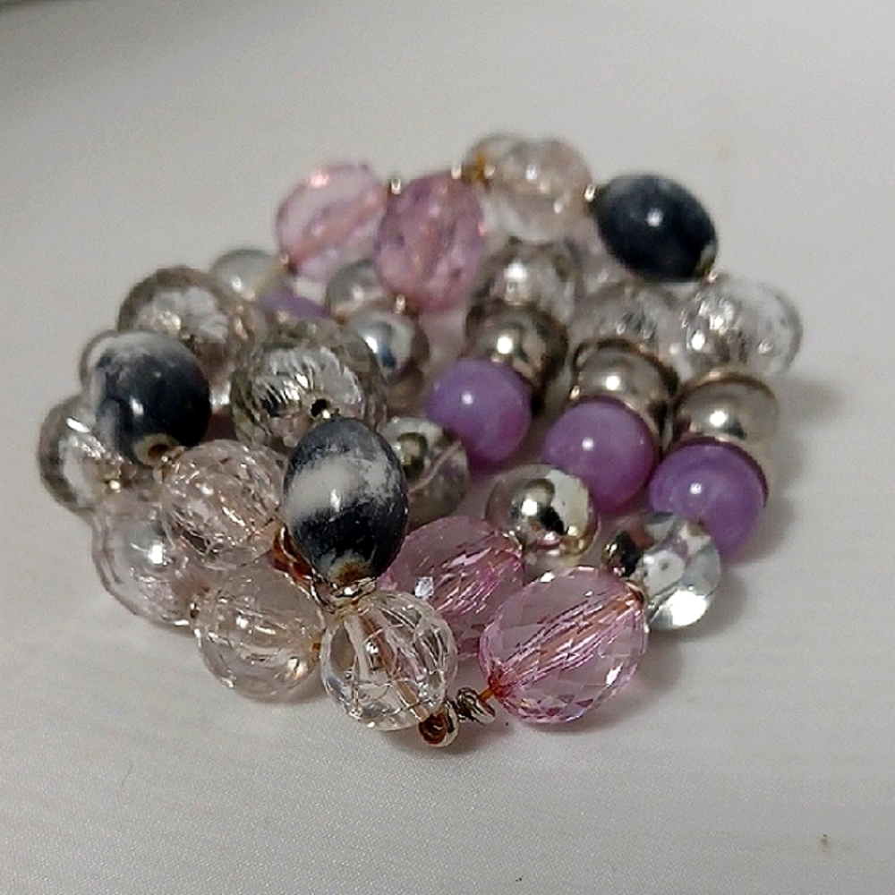 3 Strand  Multi-Color Beaded Stretc  Bracelet